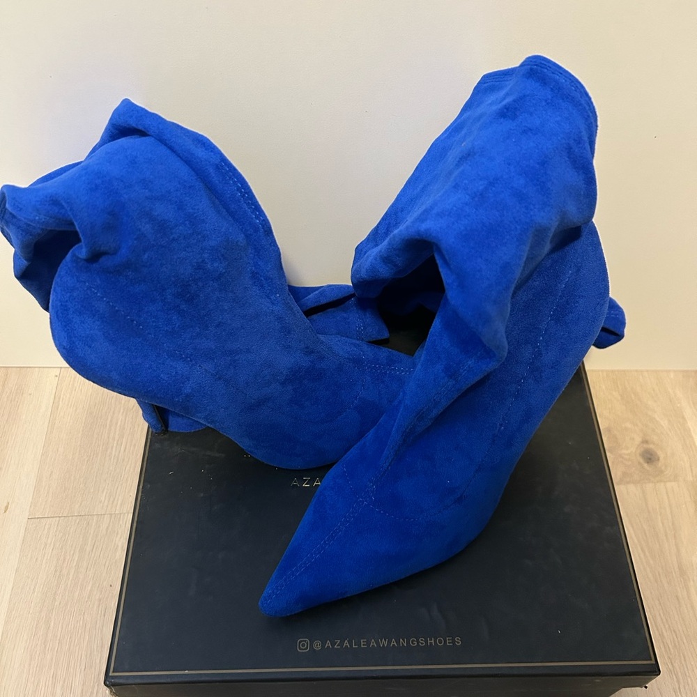 Royal Blue Suede Heeled Boots